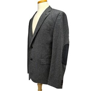 HUGO BOSS Jayden Elbow Patches Grey Houndstooth Wool Silk Stretch Blazer 44R